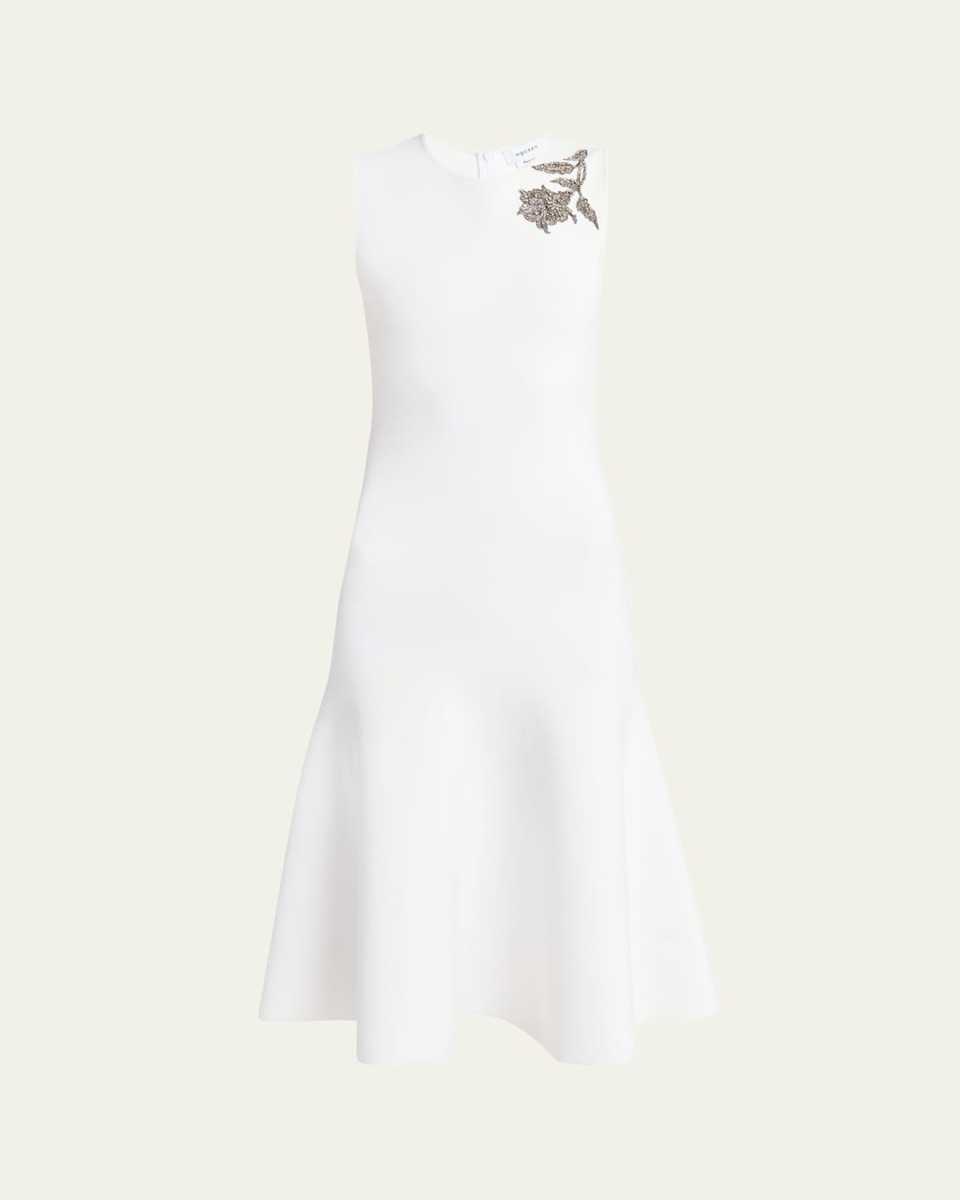 Crystal Embroidered Sleeveless Flared Midi Dress